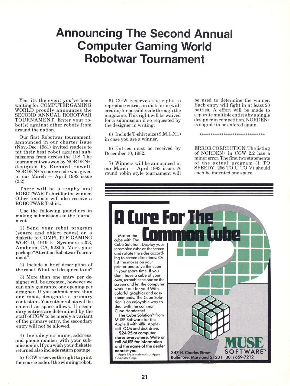 Announcing The Second Annual CGW Robotwar Tournament