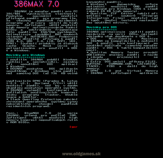 Software: 386max 7.0