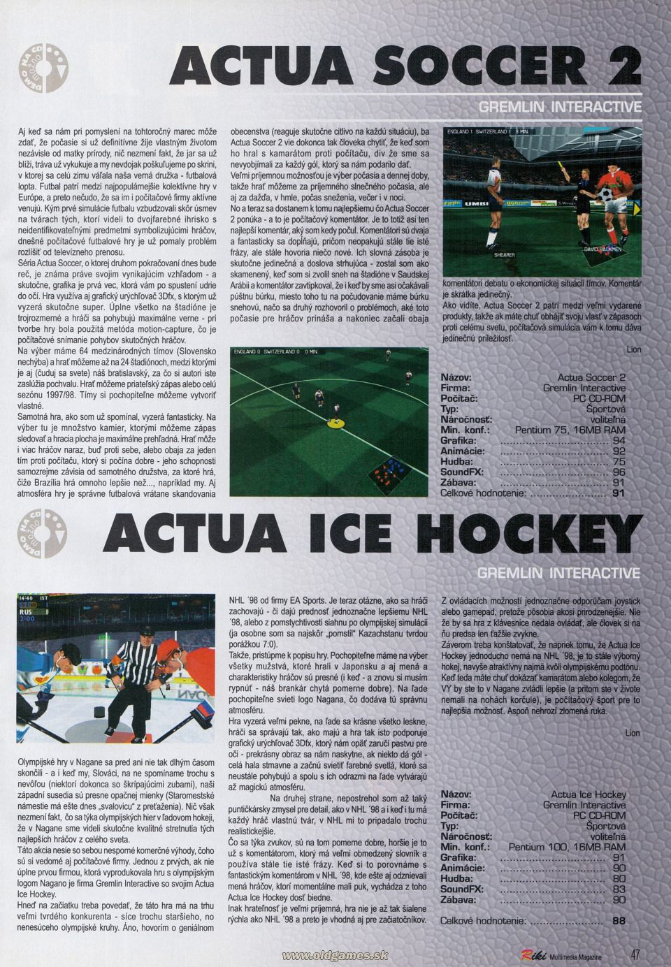 Actua Soccer 2, Actua Ice Hockey