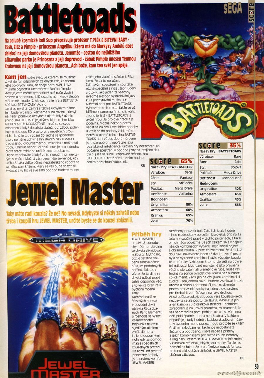 BattleToads, Jewel Master, Sega
