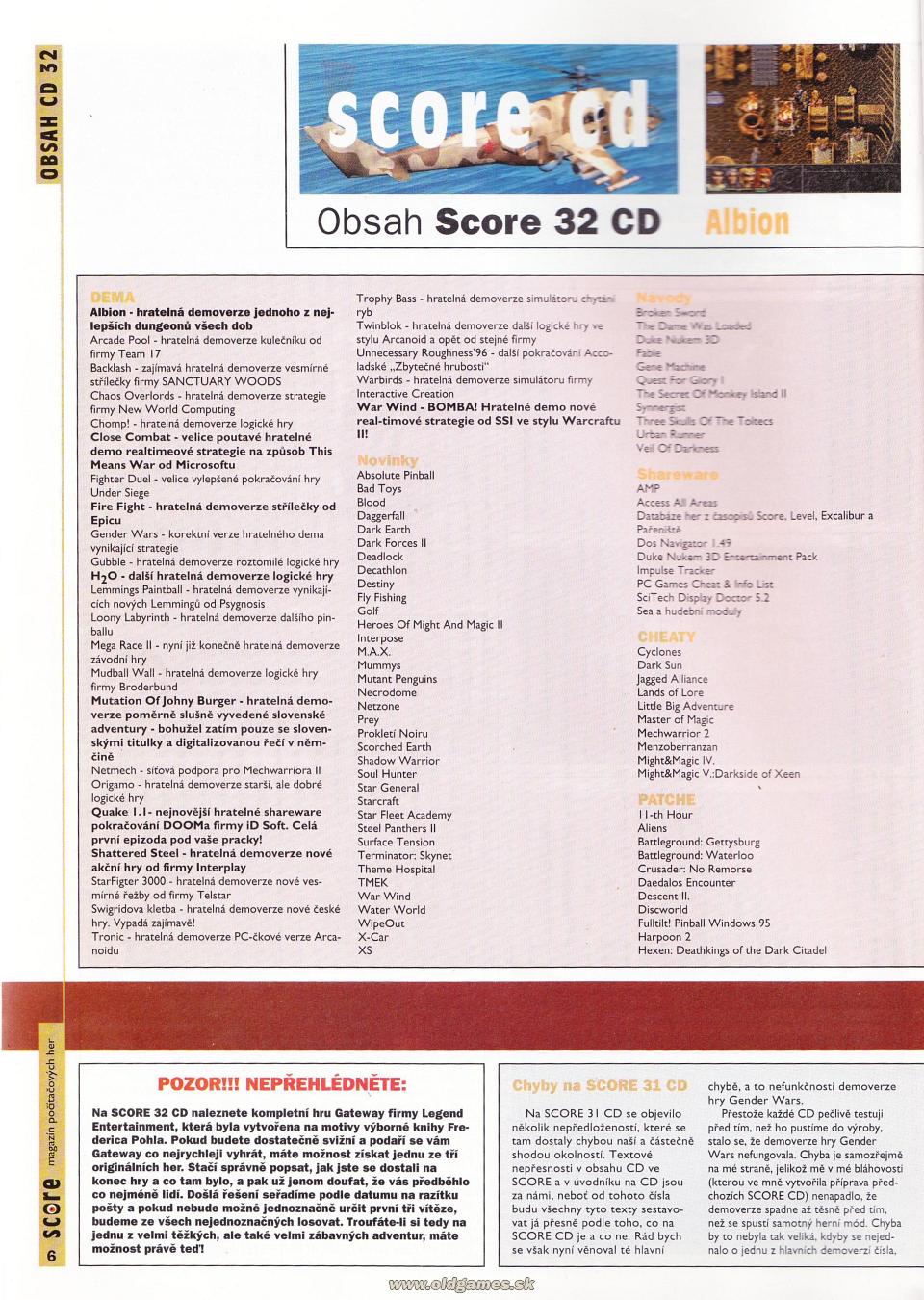 Obsah Score CD 32