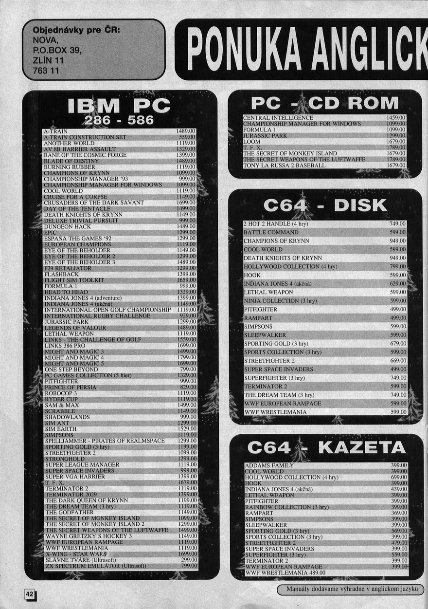 Ponuka Anglických hier: IBM PC, Commodore 64