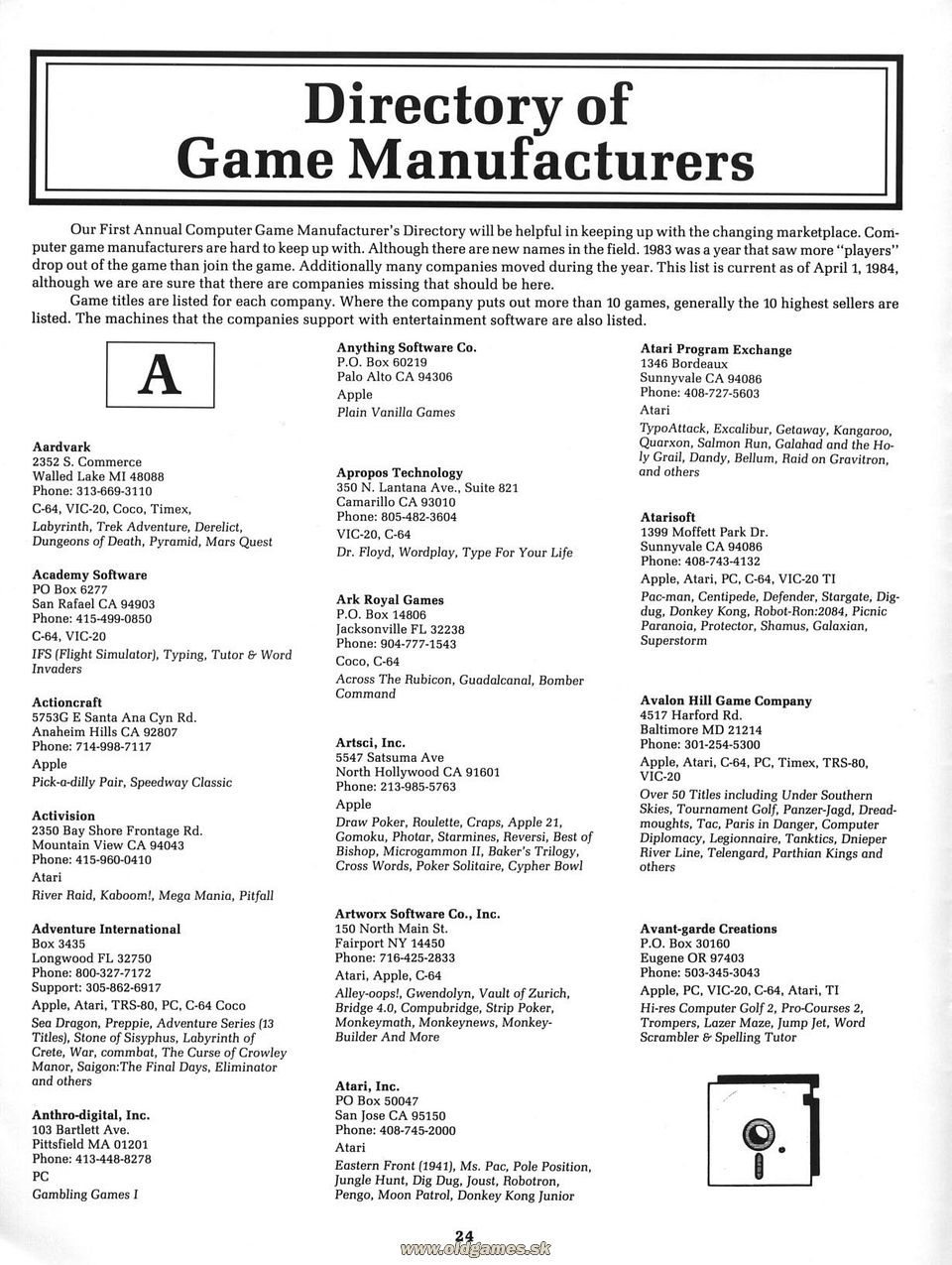 Directory of Game Manufacturers: A