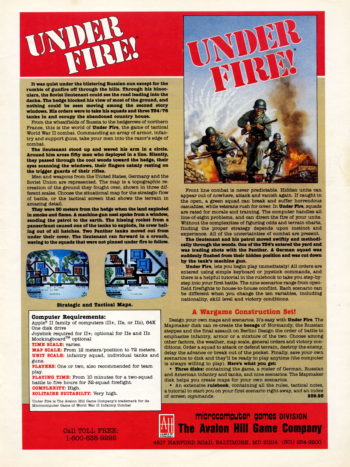 Ads: Avalon Hill Game Company - Under Fire!