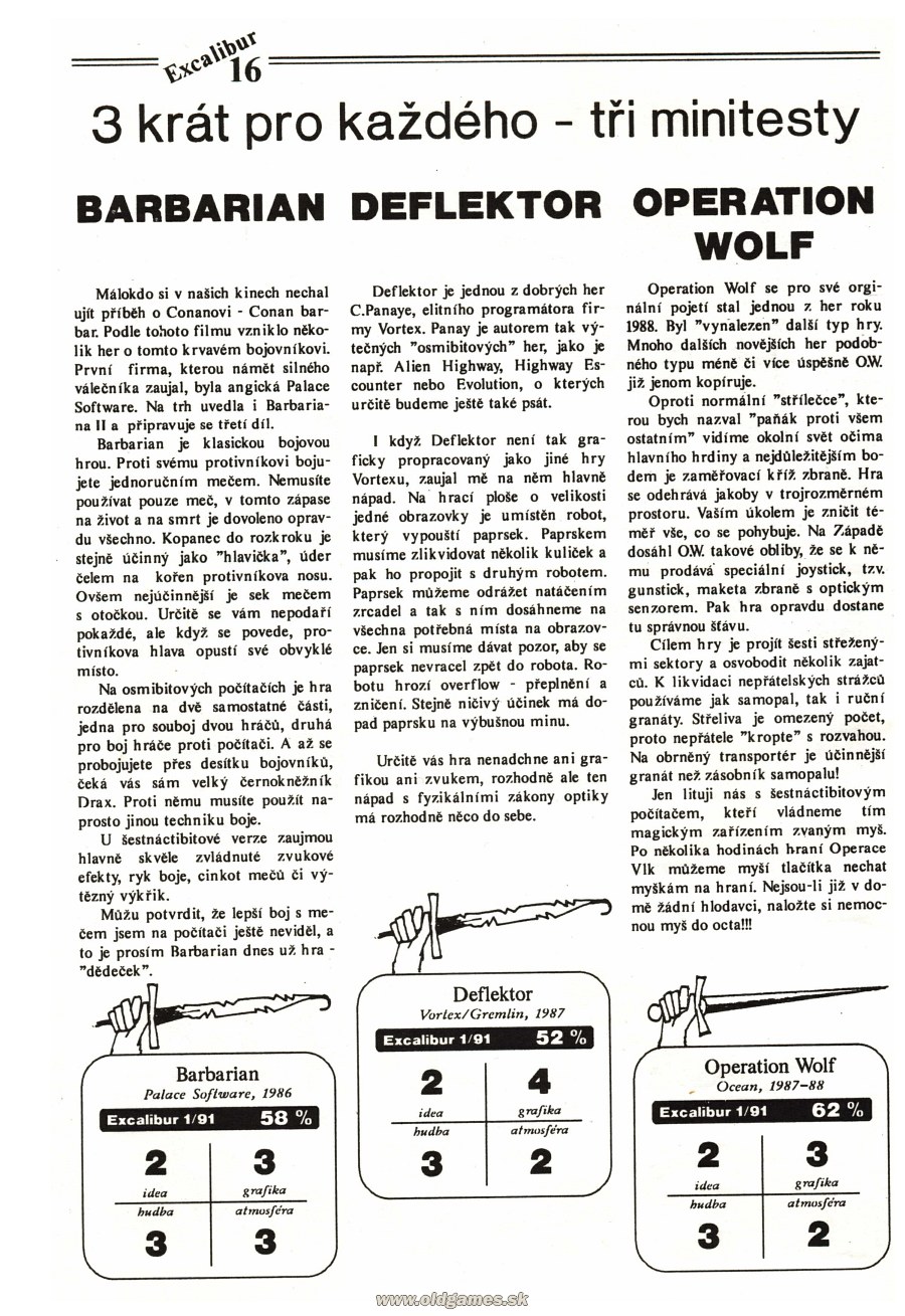 Barbarian, Deflektor, Operation Wolf