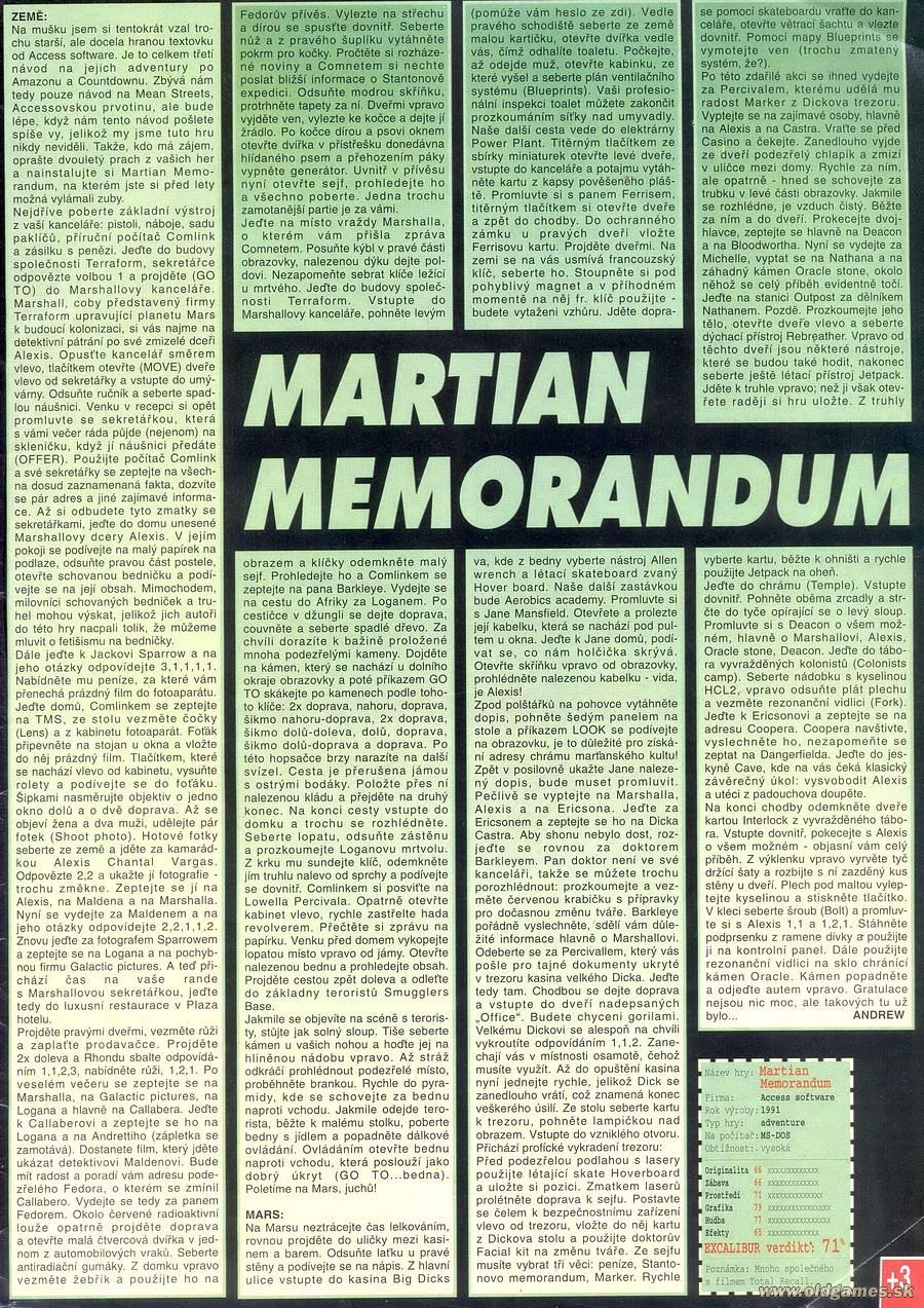 Martian Memorandum, Návod