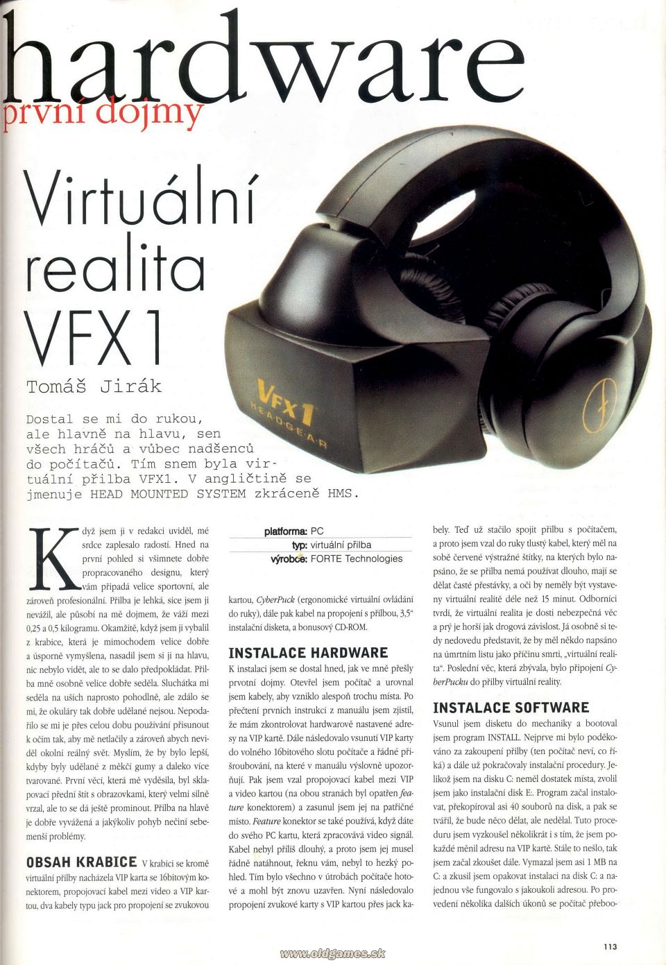 Hardware: Virtuální realita VFX1