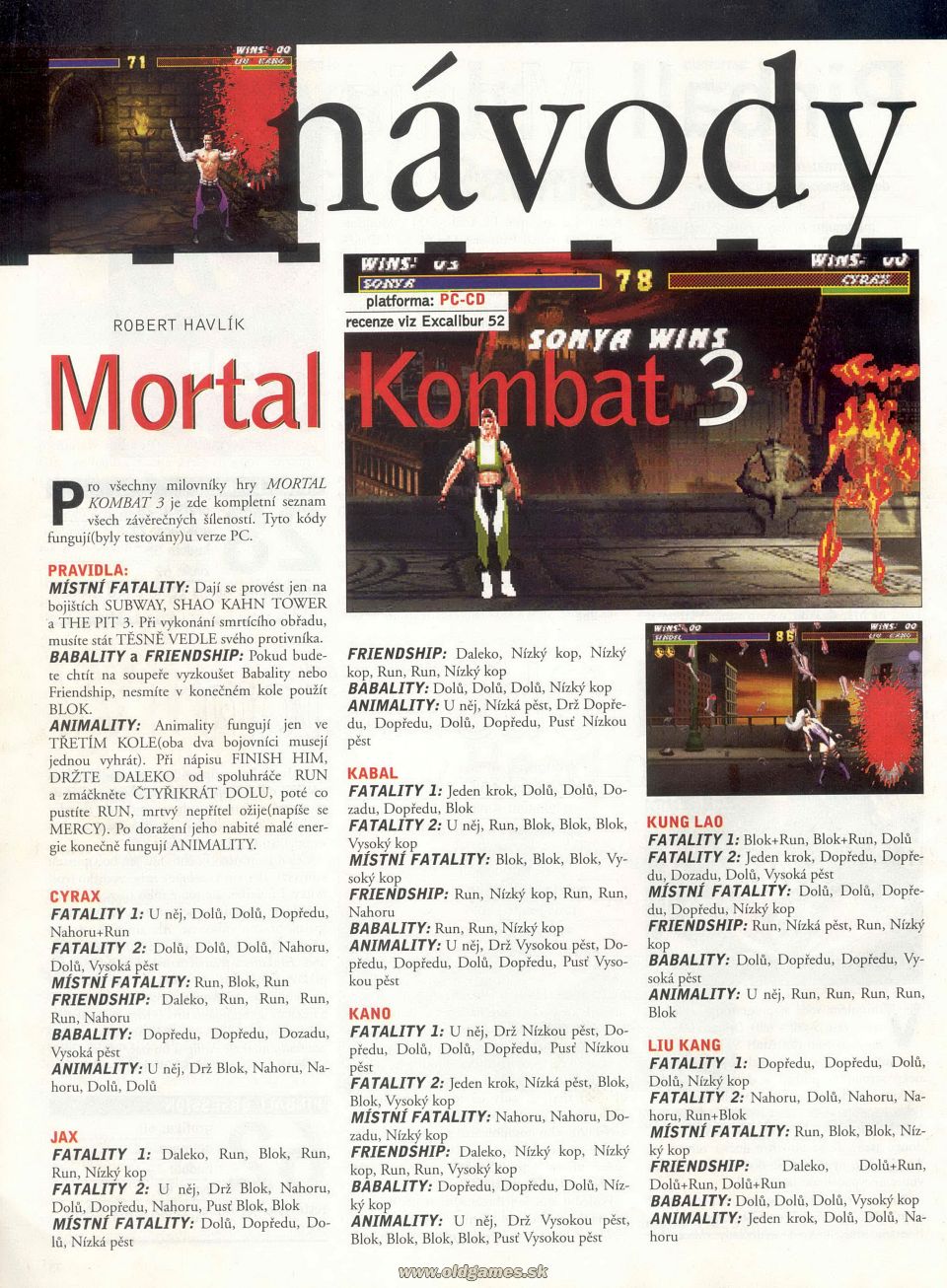 Mortal Kombat 3 - Návod