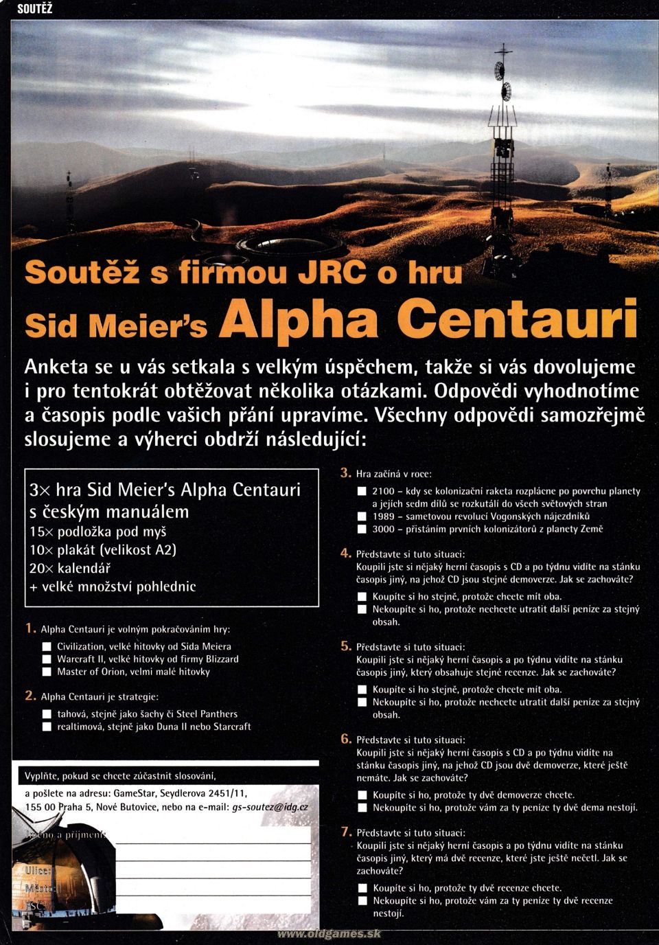Soutěž z firmou JRC o hru Alpha Centauri