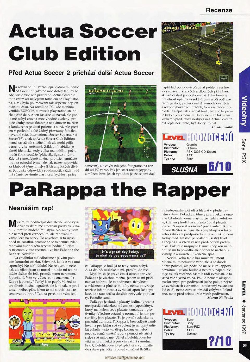Actua Soccer Club Edition, PaRappa the Raper