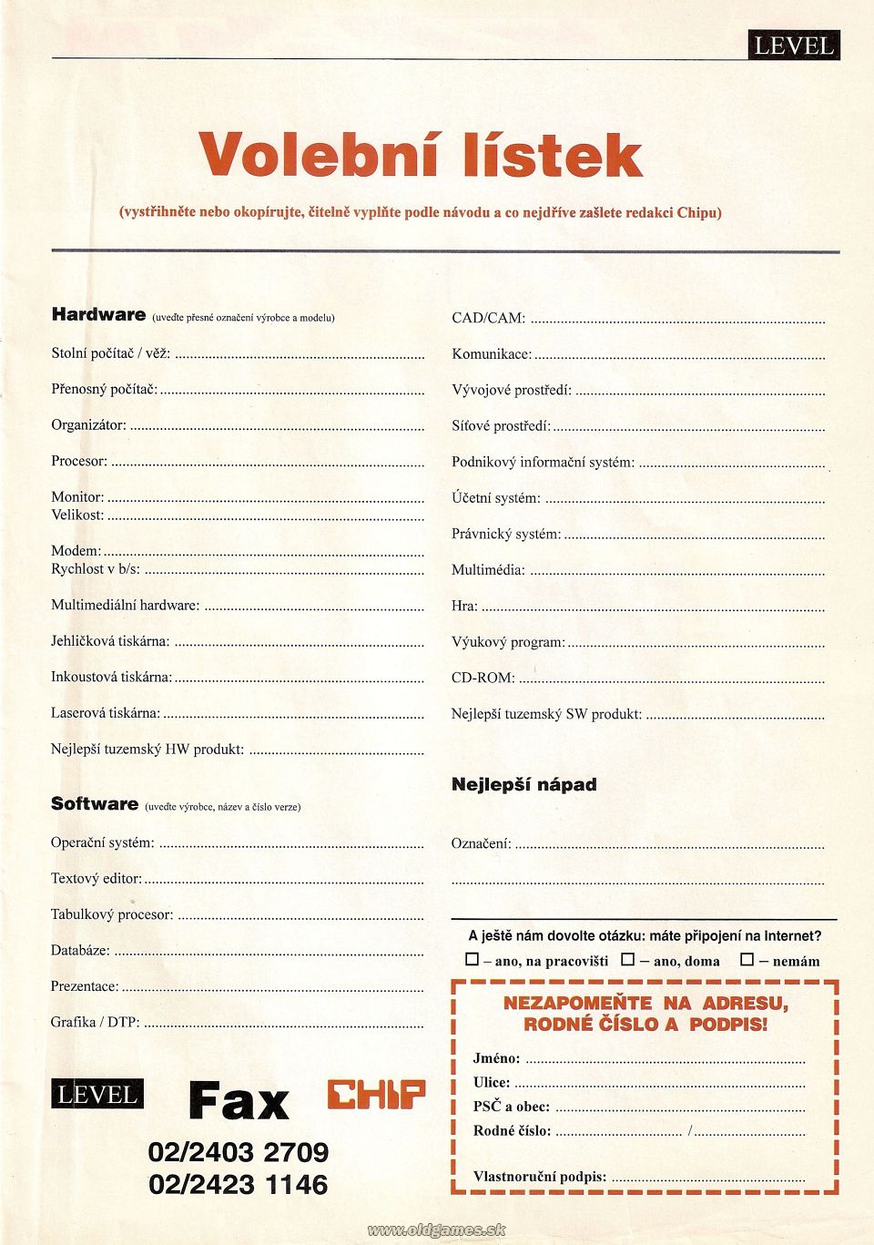 Volba '96 - Volební lístek
