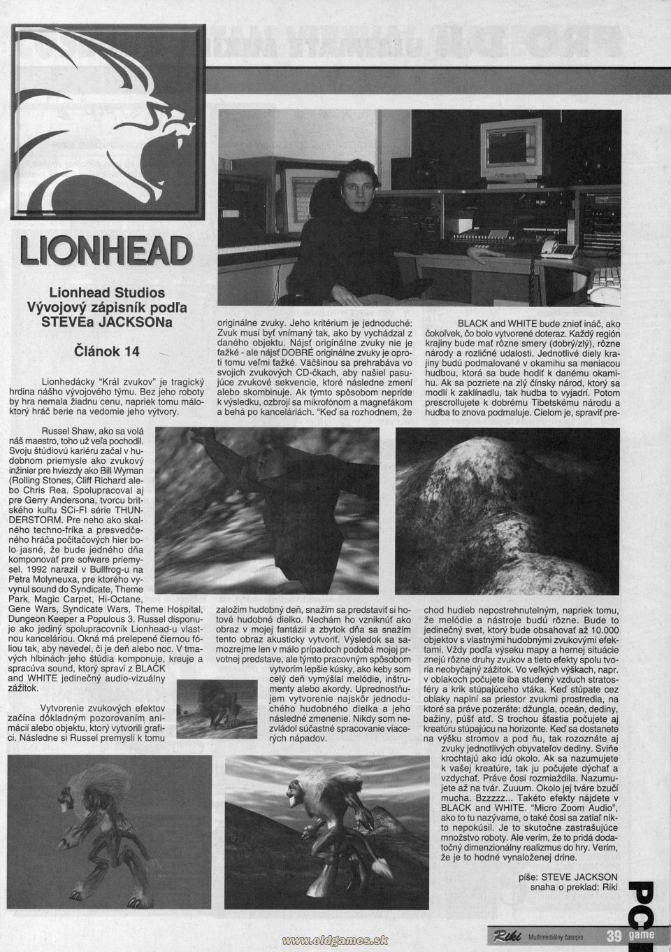 Lionhead Studios - vývojový zápisník č.14