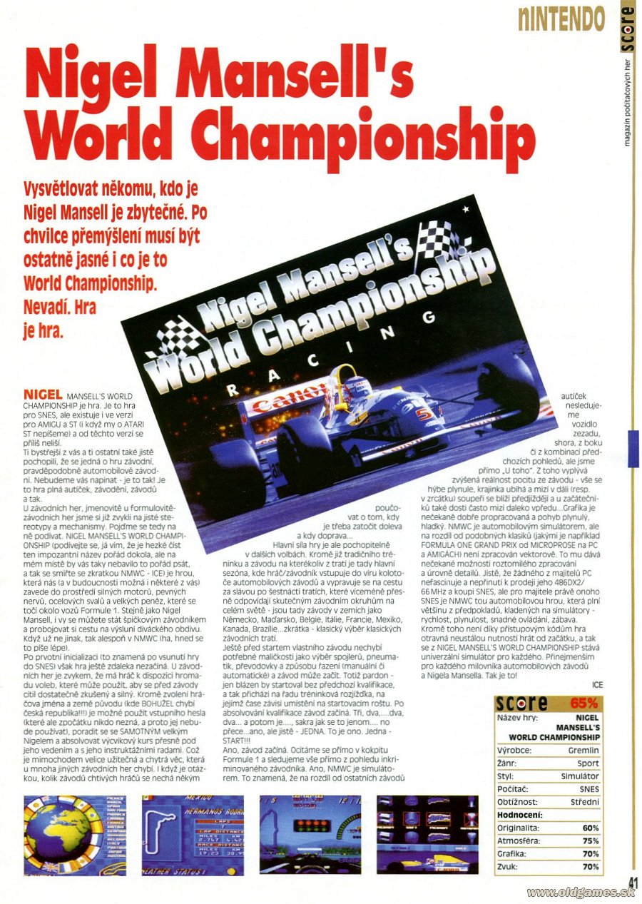 Nigel Mansells World Championship, SNES