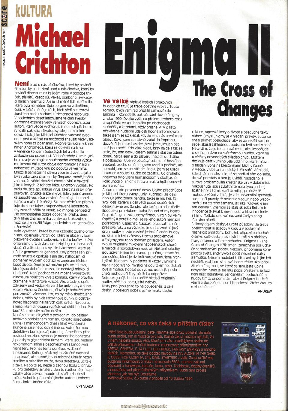 Kultura: Michael Crichton, Enigma II