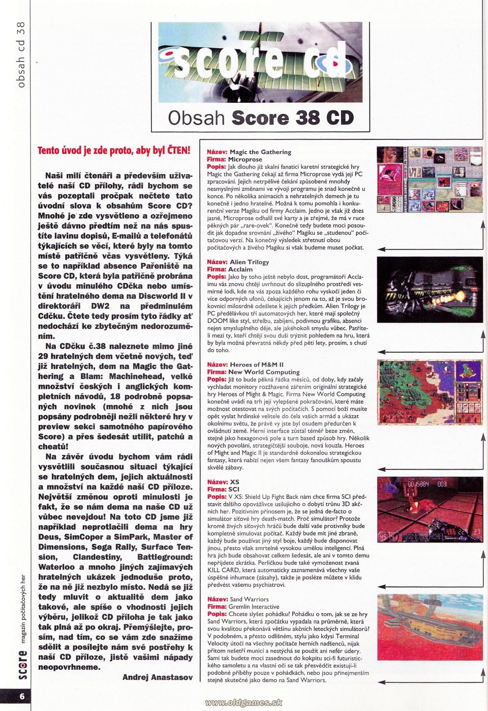 Obsah Score CD 38