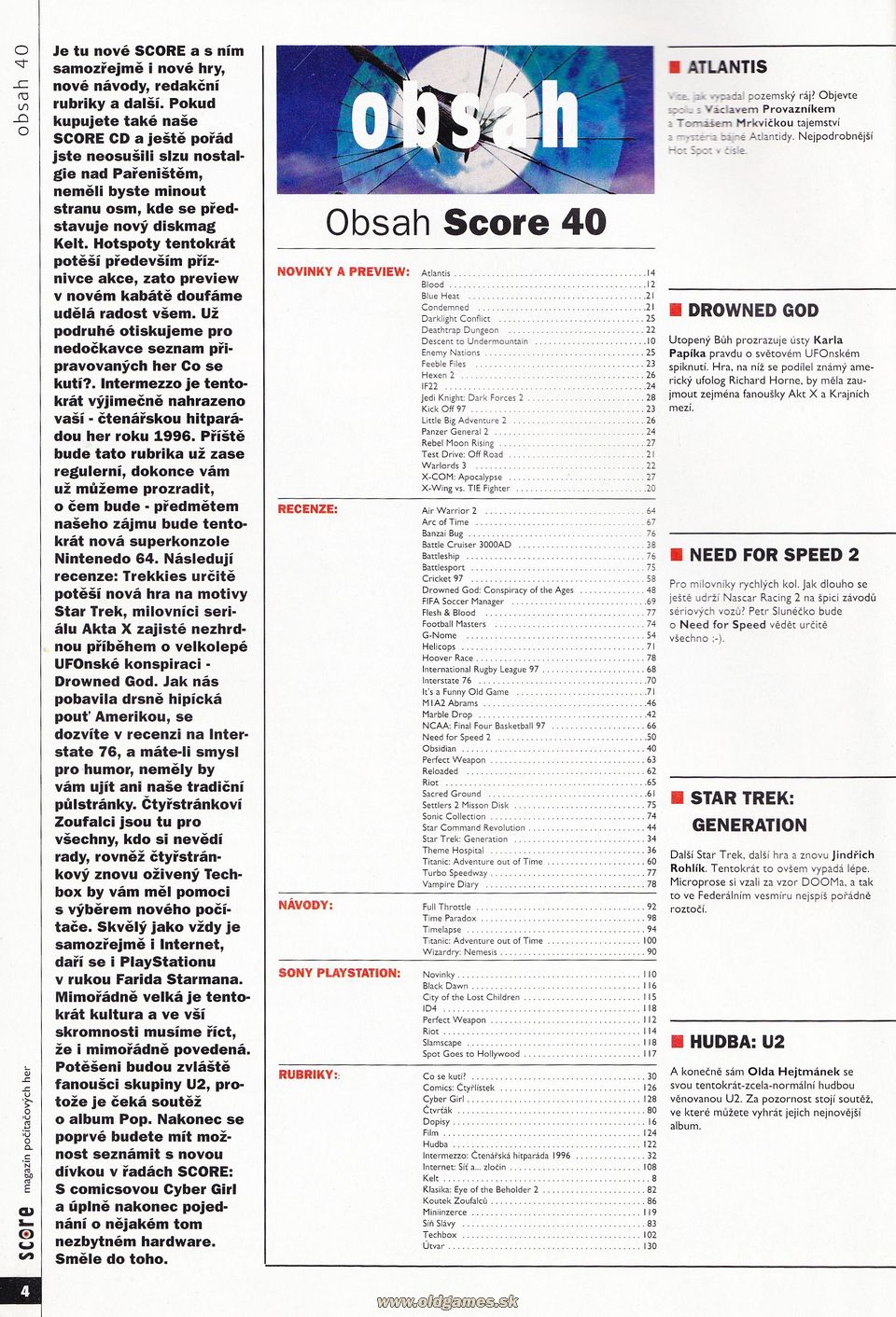 Obsah Score 40