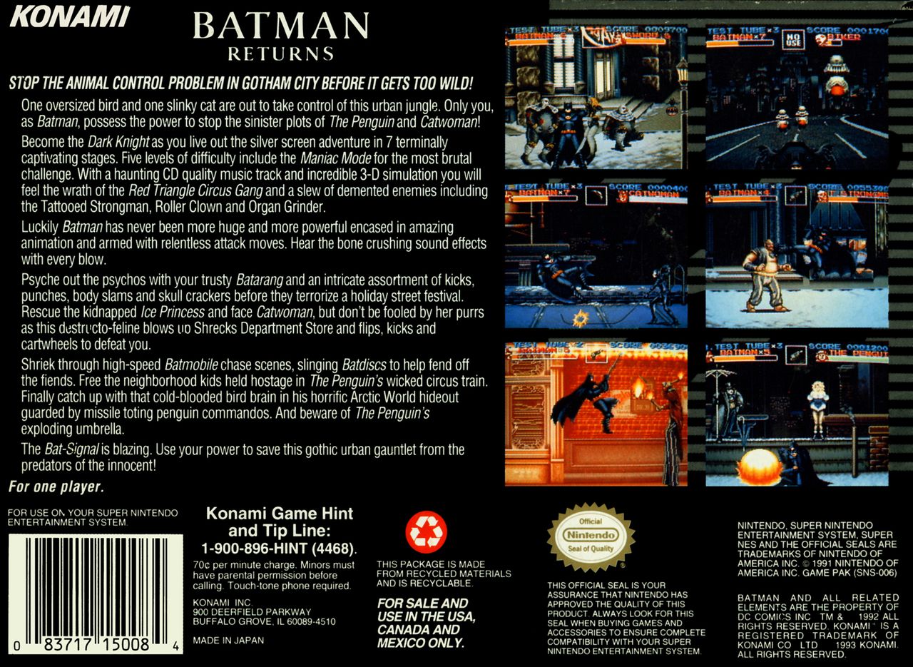 Batman Returns Covers, SNES :: DJ OldGames