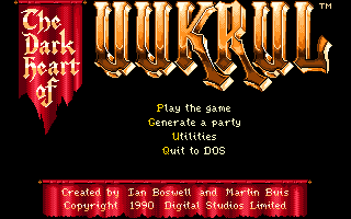 Dark Heart of Uukrul, The - PC DOS, Title and Main menu